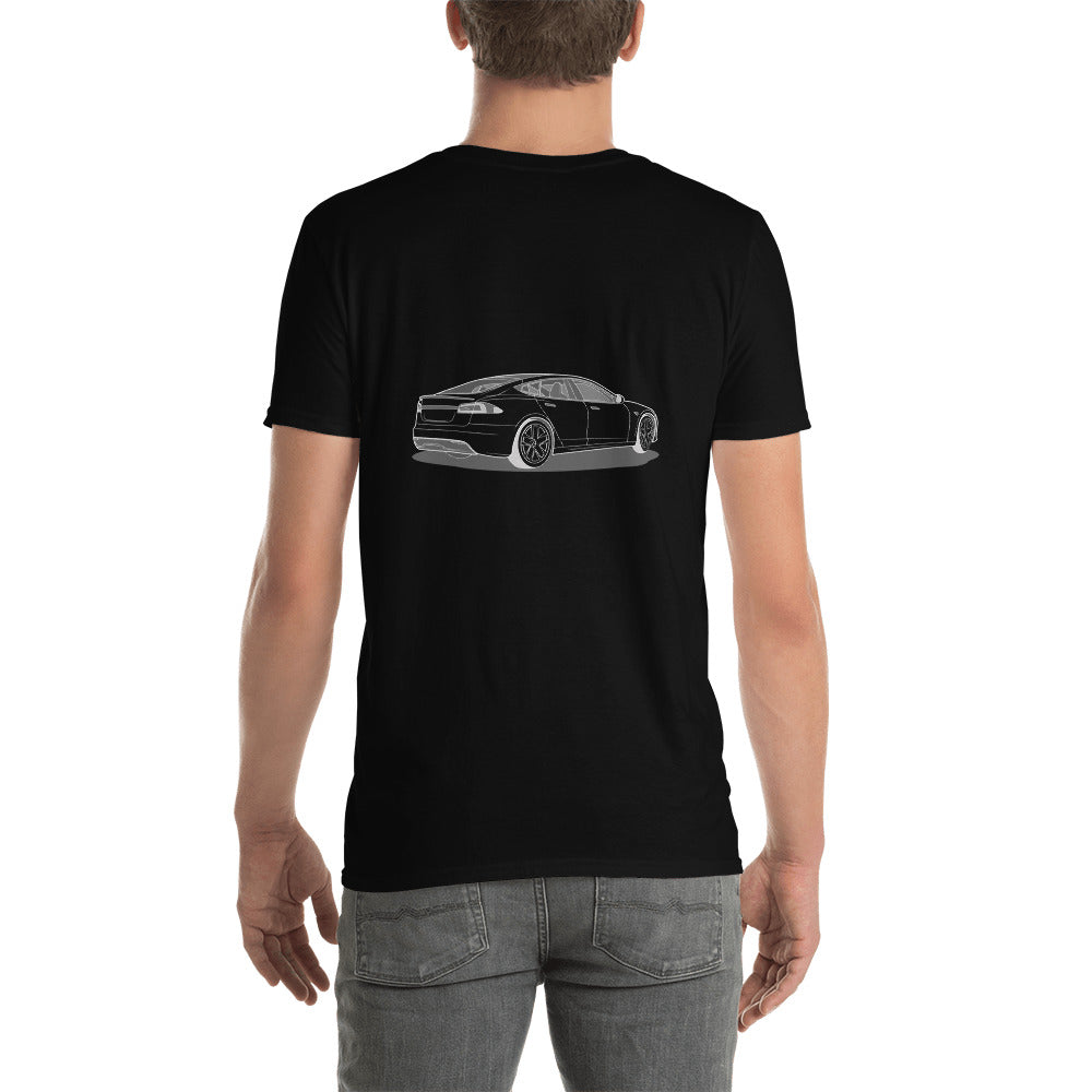 Model S Front and Back View On Unisex T-Shirt (3 Colors Available)