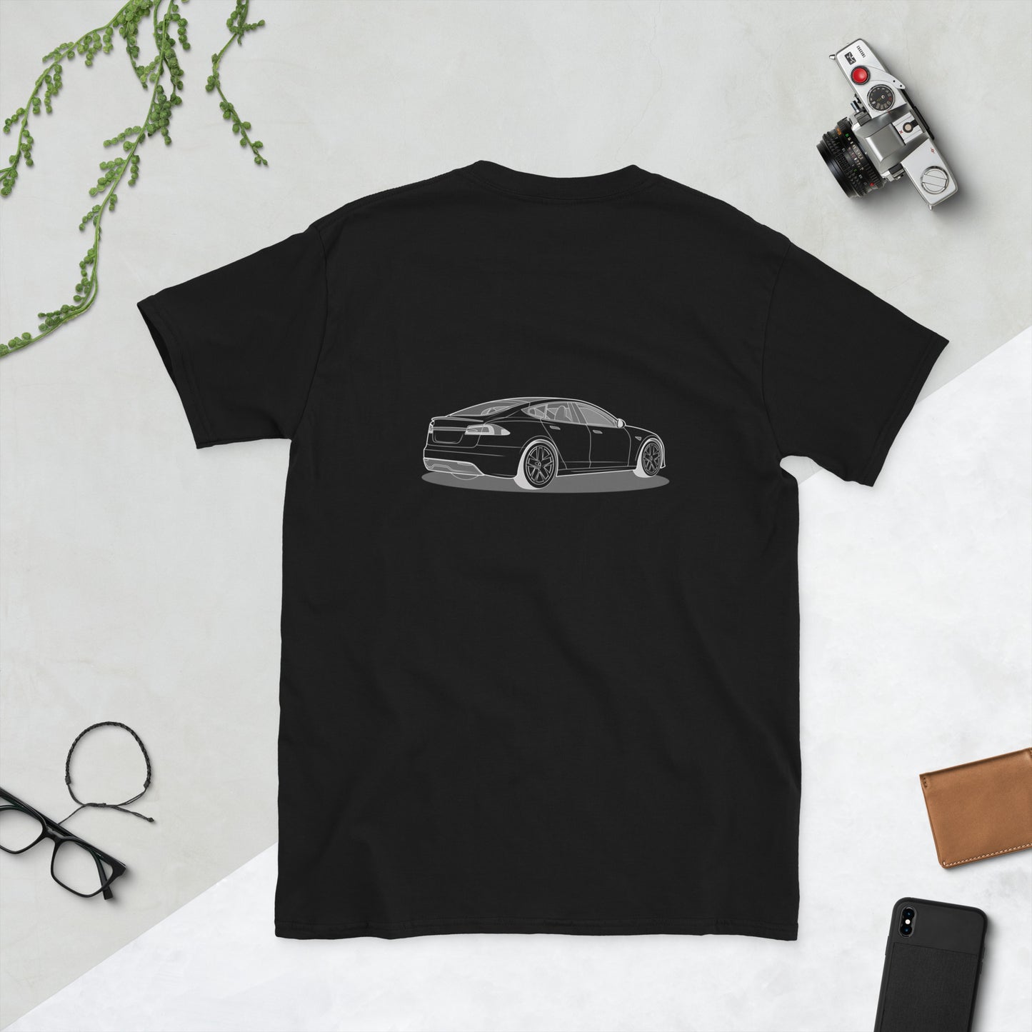 Model S Front and Back View On Unisex T-Shirt (3 Colors Available)