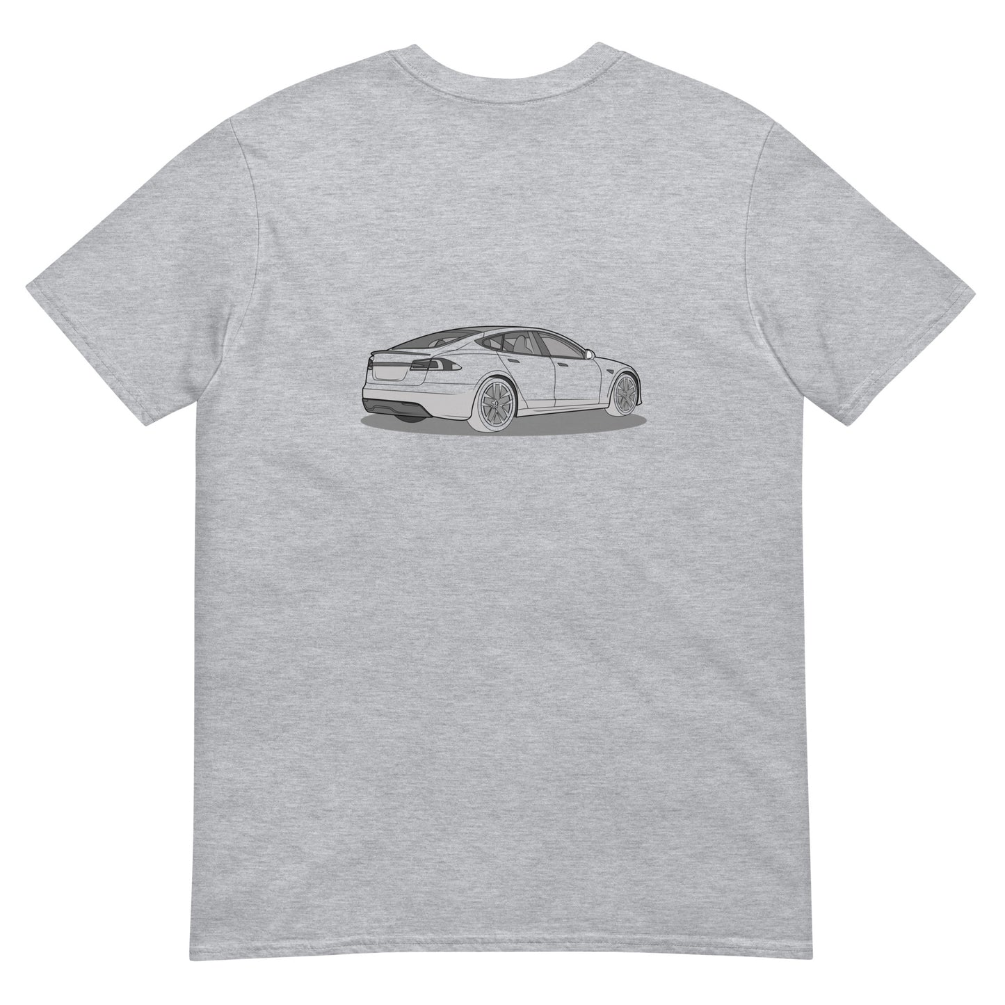 Model S Front and Back View On Unisex T-Shirt (3 Colors Available)