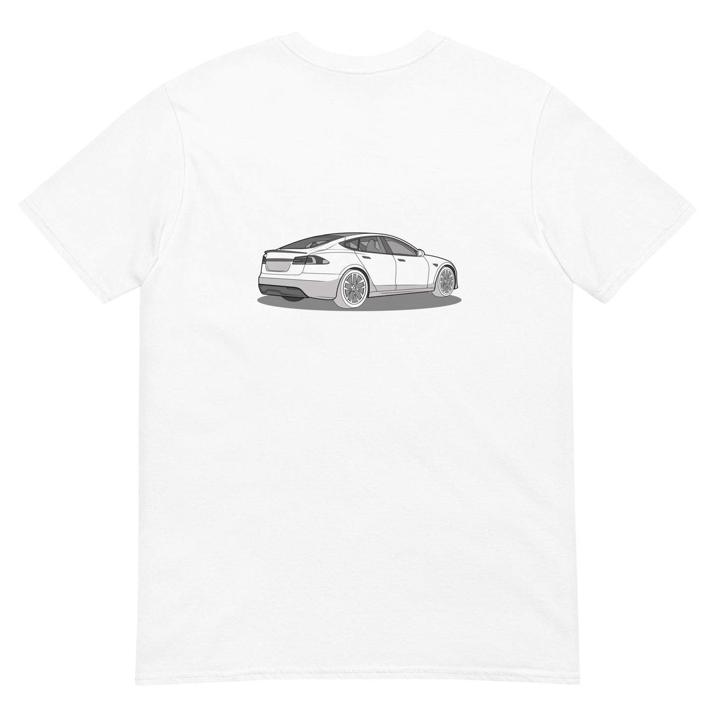 Model S Front and Back View On Unisex T-Shirt (3 Colors Available)