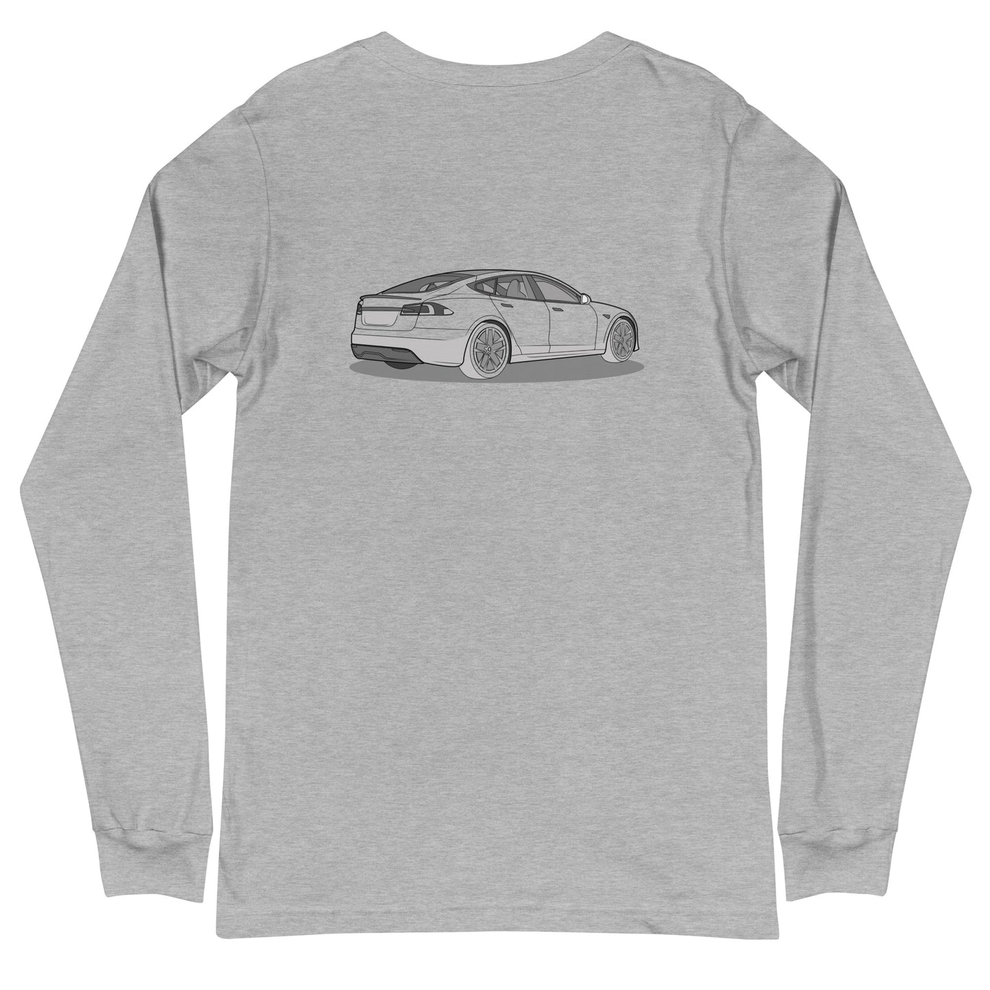 Model S Front and Back View On Premium Unisex Long-Sleeve Shirt (3 Colors Available)