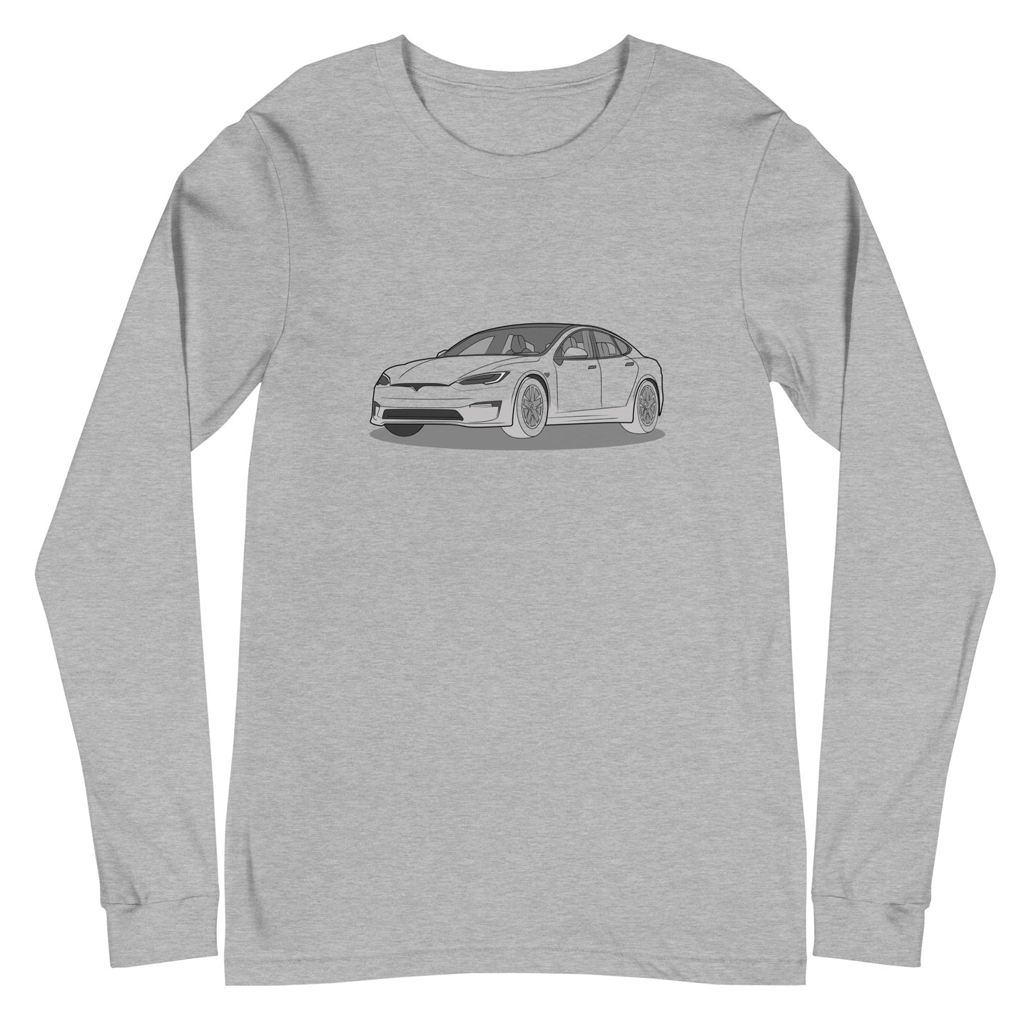 Model S Front and Back View On Premium Unisex Long-Sleeve Shirt (3 Colors Available)