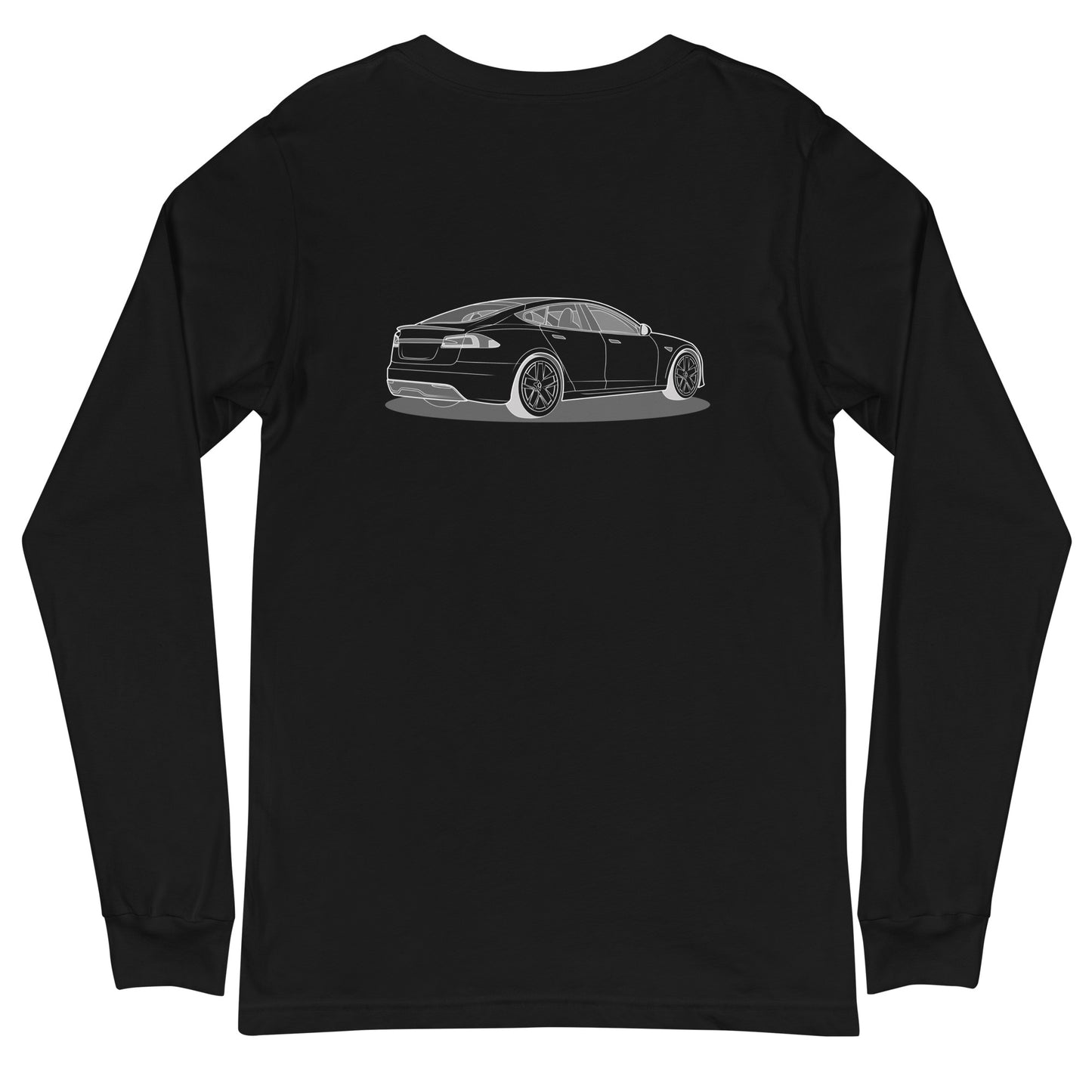 Model S Front and Back View On Premium Unisex Long-Sleeve Shirt (3 Colors Available)