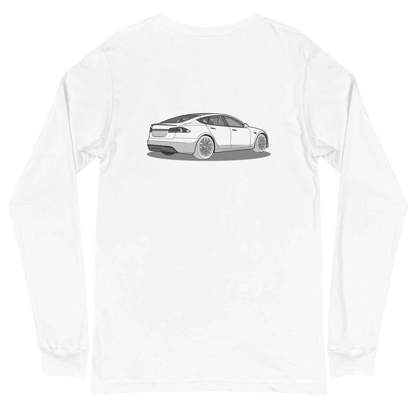Model S Front and Back View On Premium Unisex Long-Sleeve Shirt (3 Colors Available)