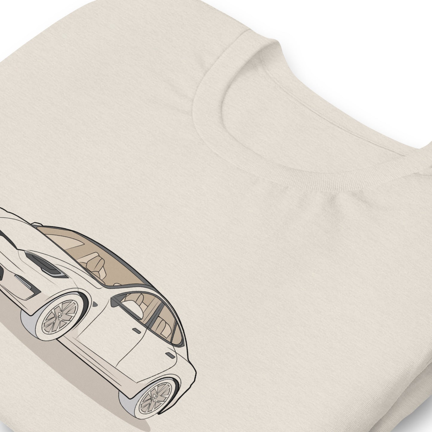 Model S Front and Back View On Heather Dust Unisex T-Shirt