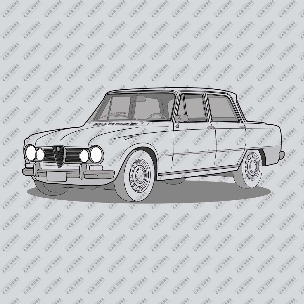 1967 Alfa Romeo Giulia Super Sedan Front Side Unisex T-Shirt (3 Colors Available)