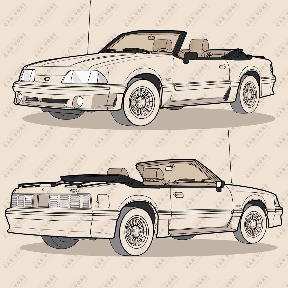 1989 Ford Mustang Convertible 5.0 Double Sided Unisex T-Shirt (3 Colors Available)