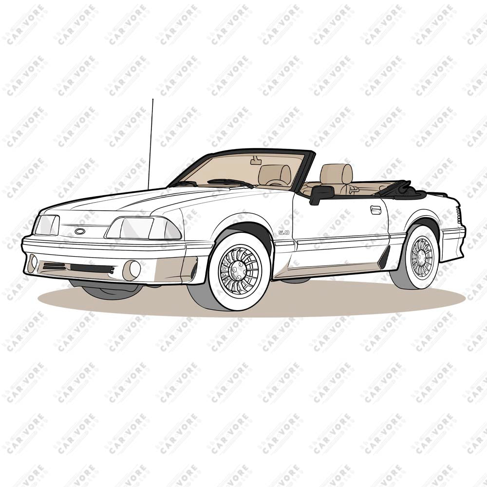 1989 Ford Mustang Convertible 5.0 Front Side Unisex T-Shirt (3 Colors Available)