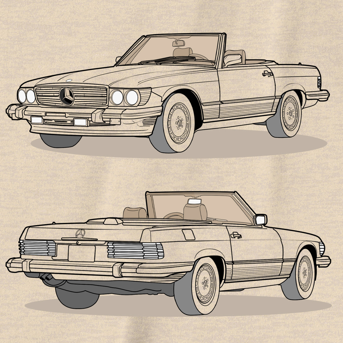 1987 Mercedes 560 SL W107 Double Sided Heather Dust Unisex T-Shirt