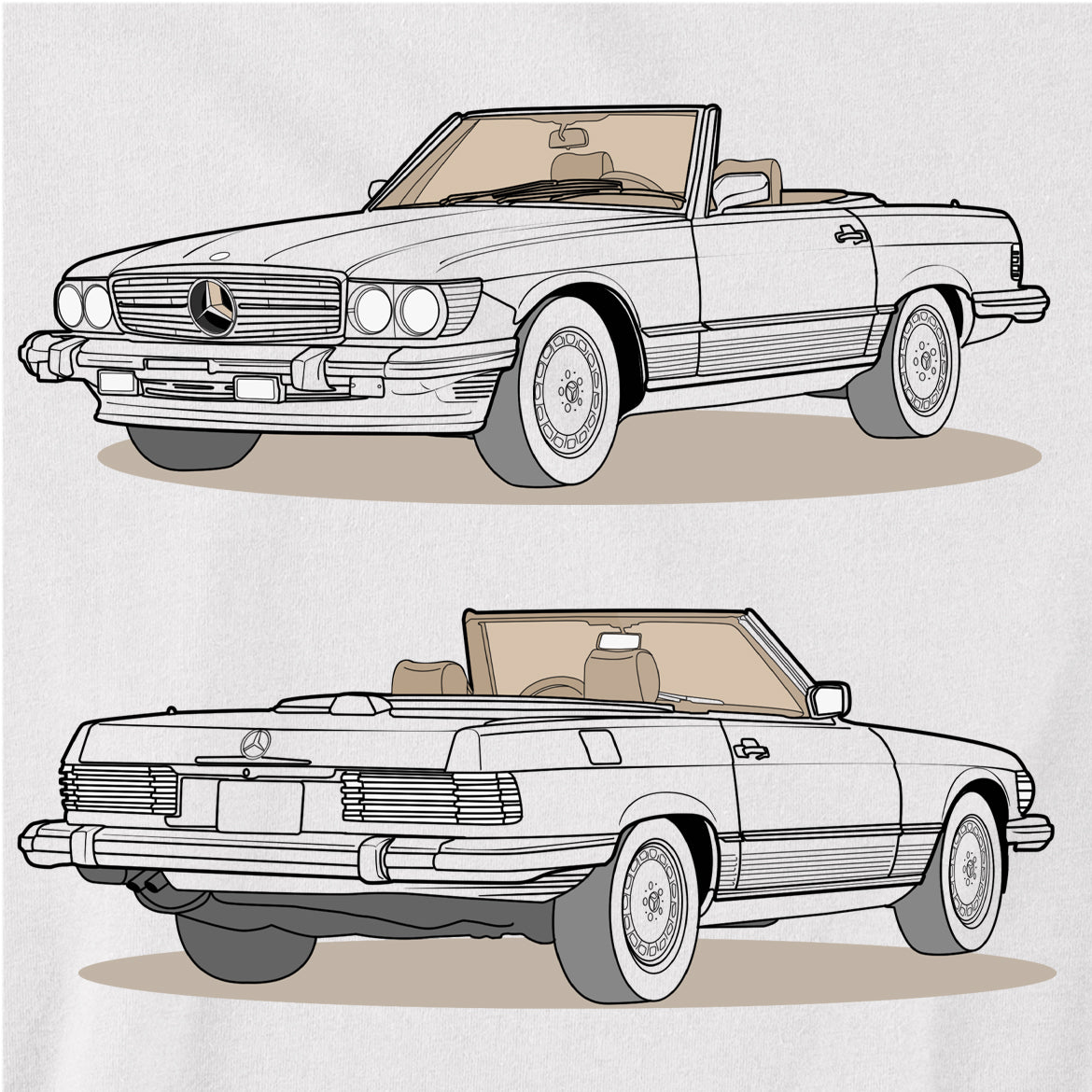 1987 Mercedes 560 SL W107 Double Sided Unisex T-Shirt (2 Colors Available)