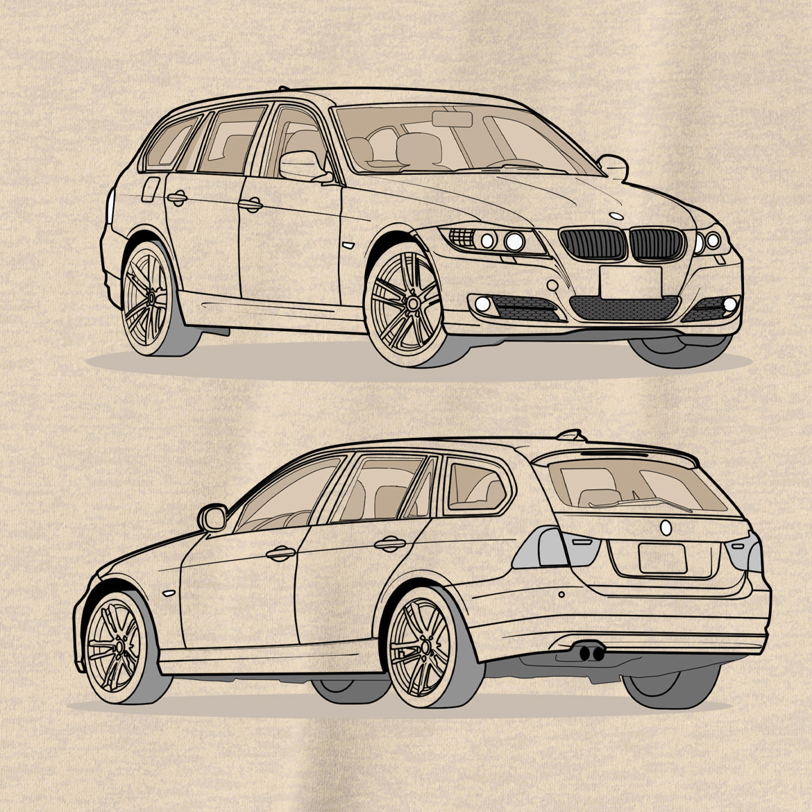 2010 BMW 328 Wagon E91 Double Sided Heather Dust Unisex T-Shirt