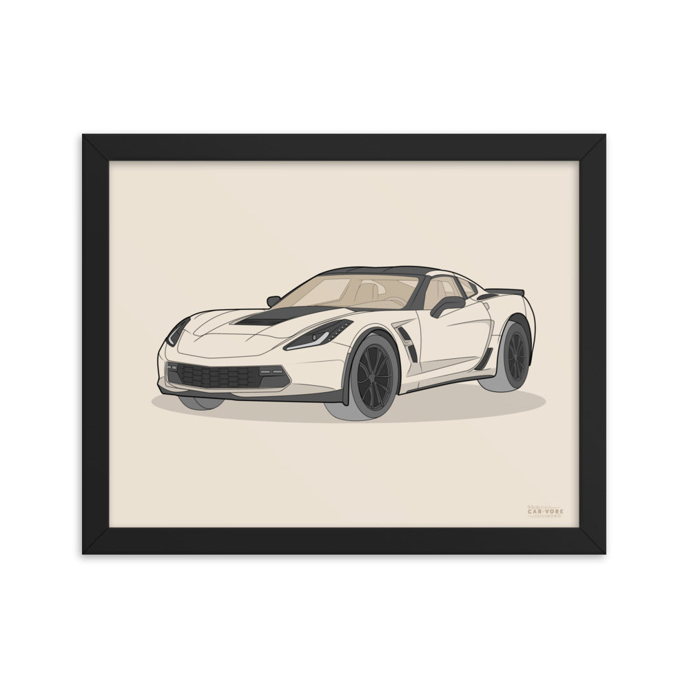 2019 Chevy Corvette Grand Sport Coupe Front View Framed Enhanced Matte Poster (3 Sizes & Frame Colors Available)