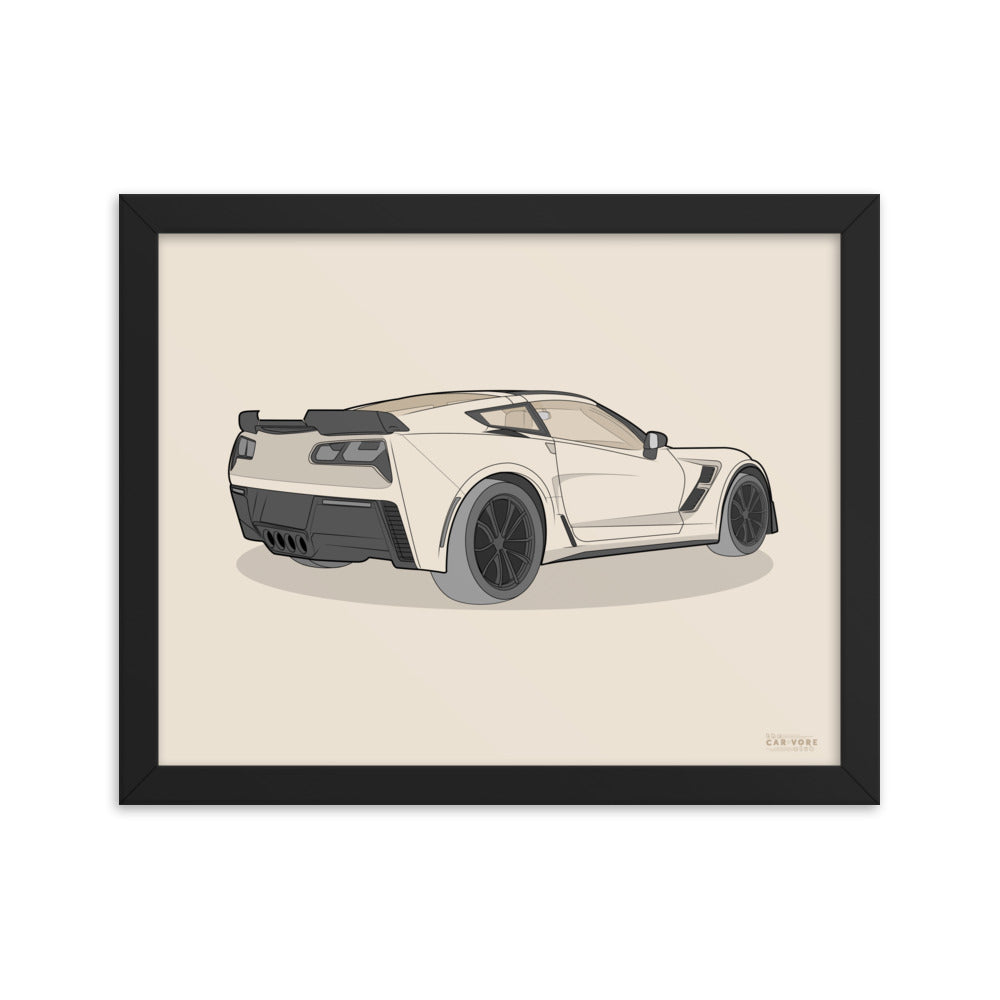 2019 Chevy Corvette Grand Sport Coupe Rear View Framed Enhanced Matte Poster (3 Sizes & Frame Colors Available)