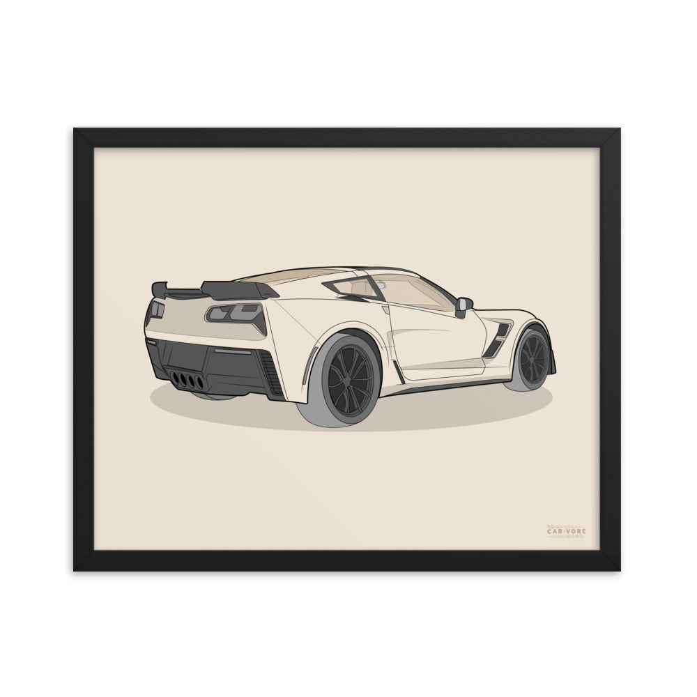 2019 Chevy Corvette Grand Sport Coupe Rear View Framed Enhanced Matte Poster (3 Sizes & Frame Colors Available)