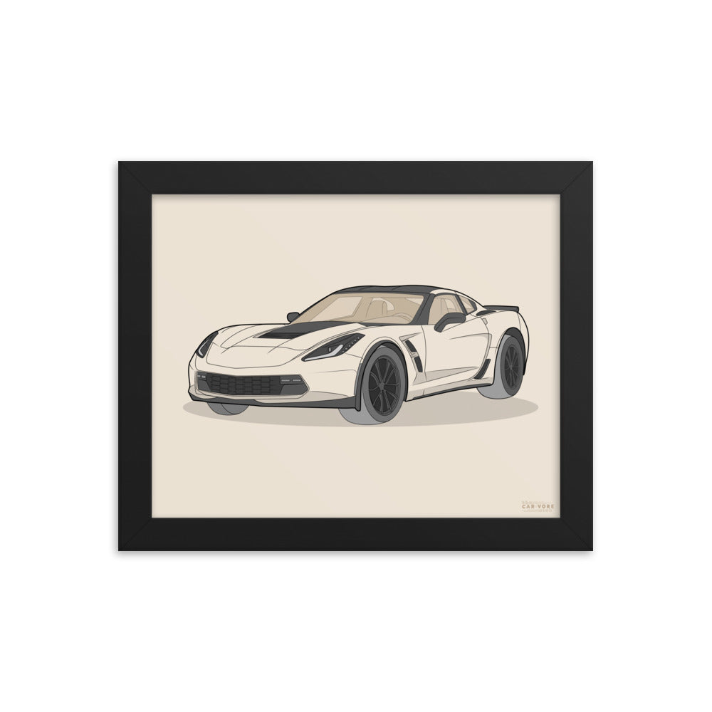2019 Chevy Corvette Grand Sport Coupe Front View Framed Enhanced Matte Poster (3 Sizes & Frame Colors Available)