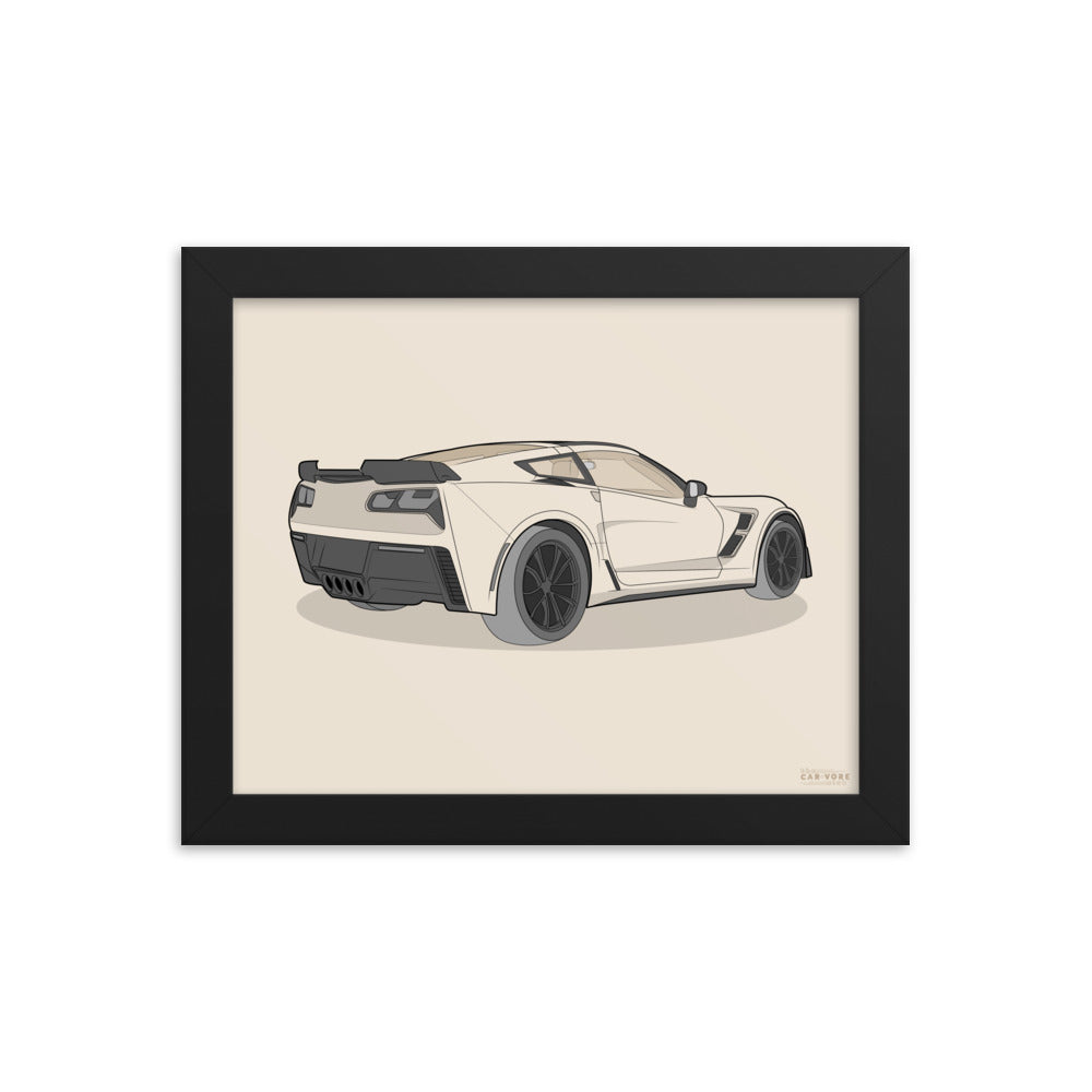 2019 Chevy Corvette Grand Sport Coupe Rear View Framed Enhanced Matte Poster (3 Sizes & Frame Colors Available)