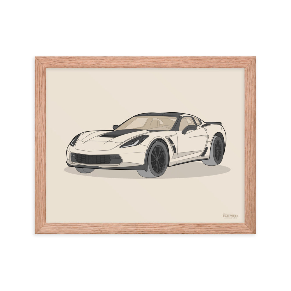 2019 Chevy Corvette Grand Sport Coupe Front View Framed Enhanced Matte Poster (3 Sizes & Frame Colors Available)
