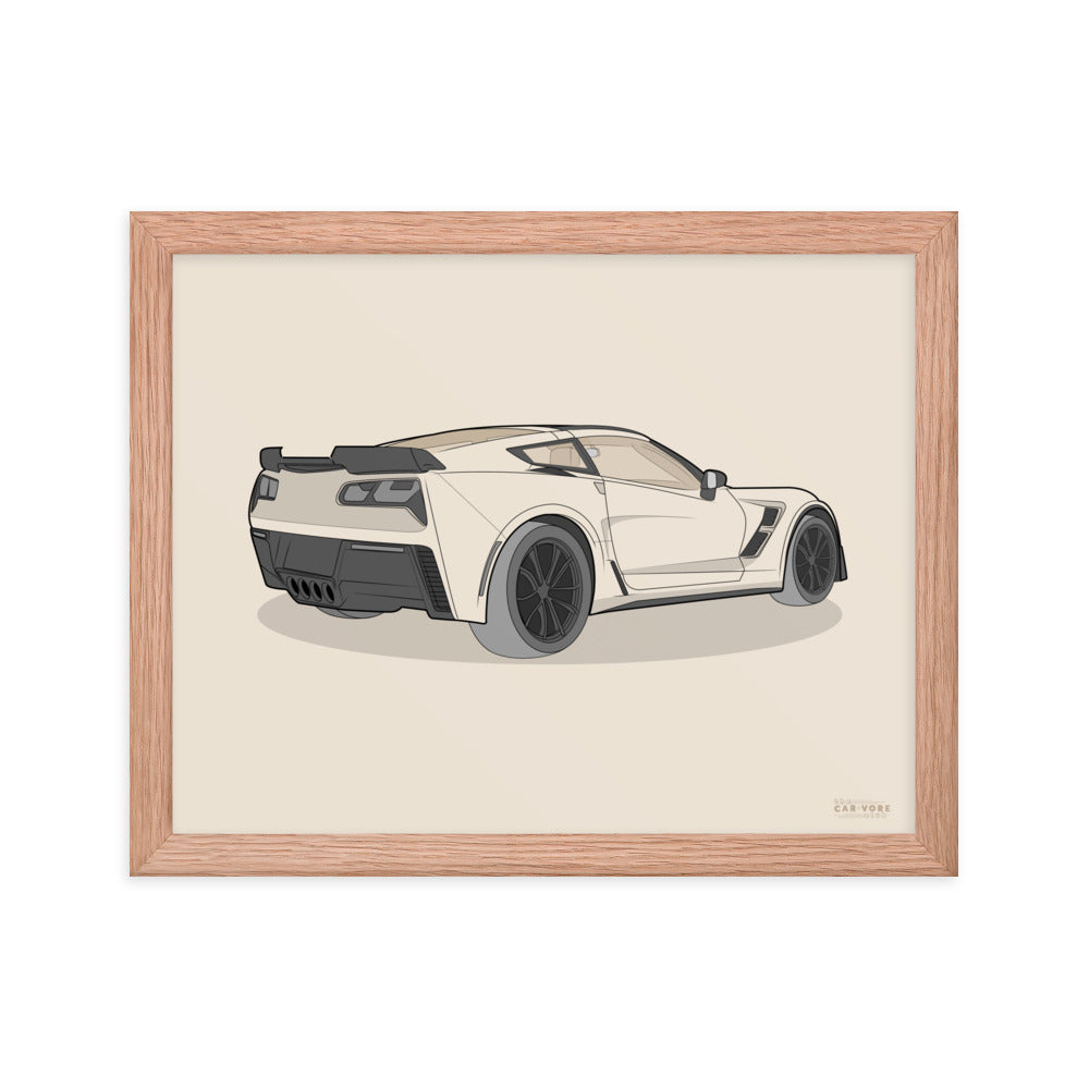 2019 Chevy Corvette Grand Sport Coupe Rear View Framed Enhanced Matte Poster (3 Sizes & Frame Colors Available)