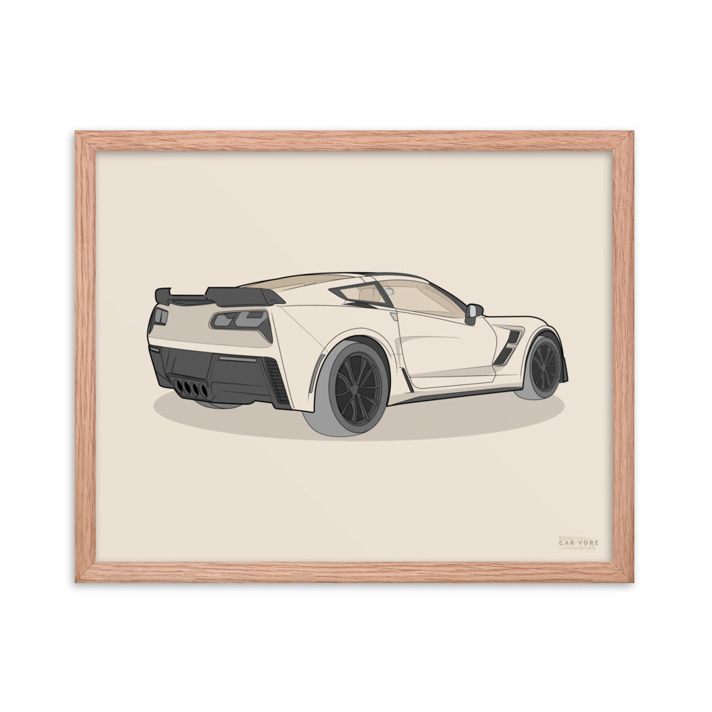 2019 Chevy Corvette Grand Sport Coupe Rear View Framed Enhanced Matte Poster (3 Sizes & Frame Colors Available)