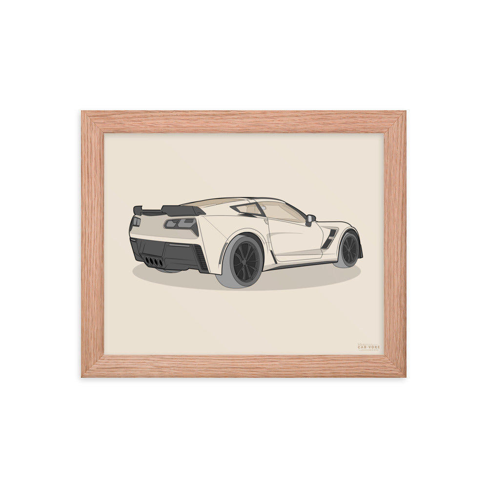 2019 Chevy Corvette Grand Sport Coupe Rear View Framed Enhanced Matte Poster (3 Sizes & Frame Colors Available)