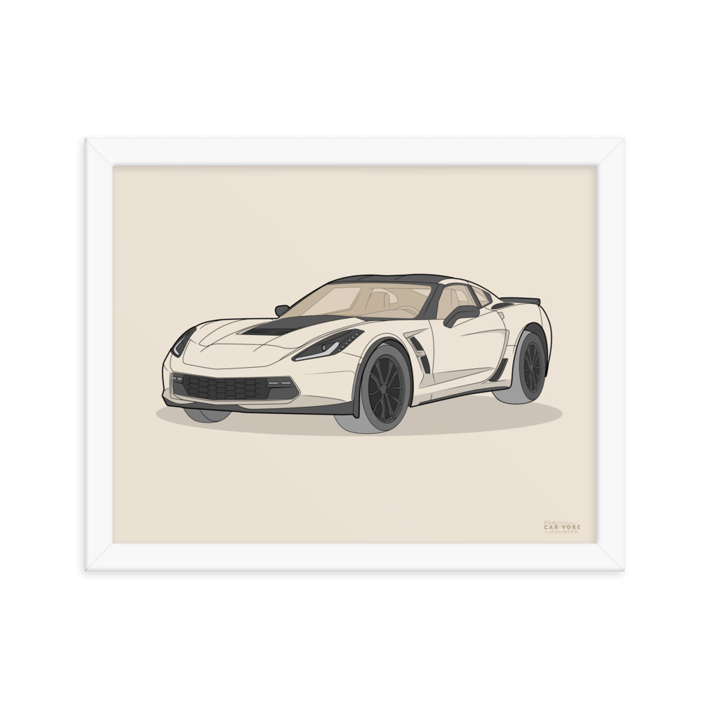2019 Chevy Corvette Grand Sport Coupe Front View Framed Enhanced Matte Poster (3 Sizes & Frame Colors Available)