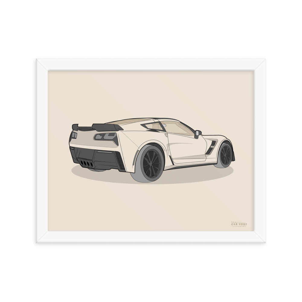 2019 Chevy Corvette Grand Sport Coupe Rear View Framed Enhanced Matte Poster (3 Sizes & Frame Colors Available)
