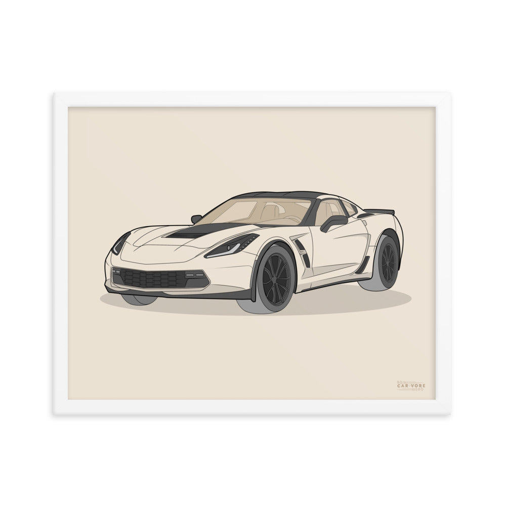 2019 Chevy Corvette Grand Sport Coupe Front View Framed Enhanced Matte Poster (3 Sizes & Frame Colors Available)