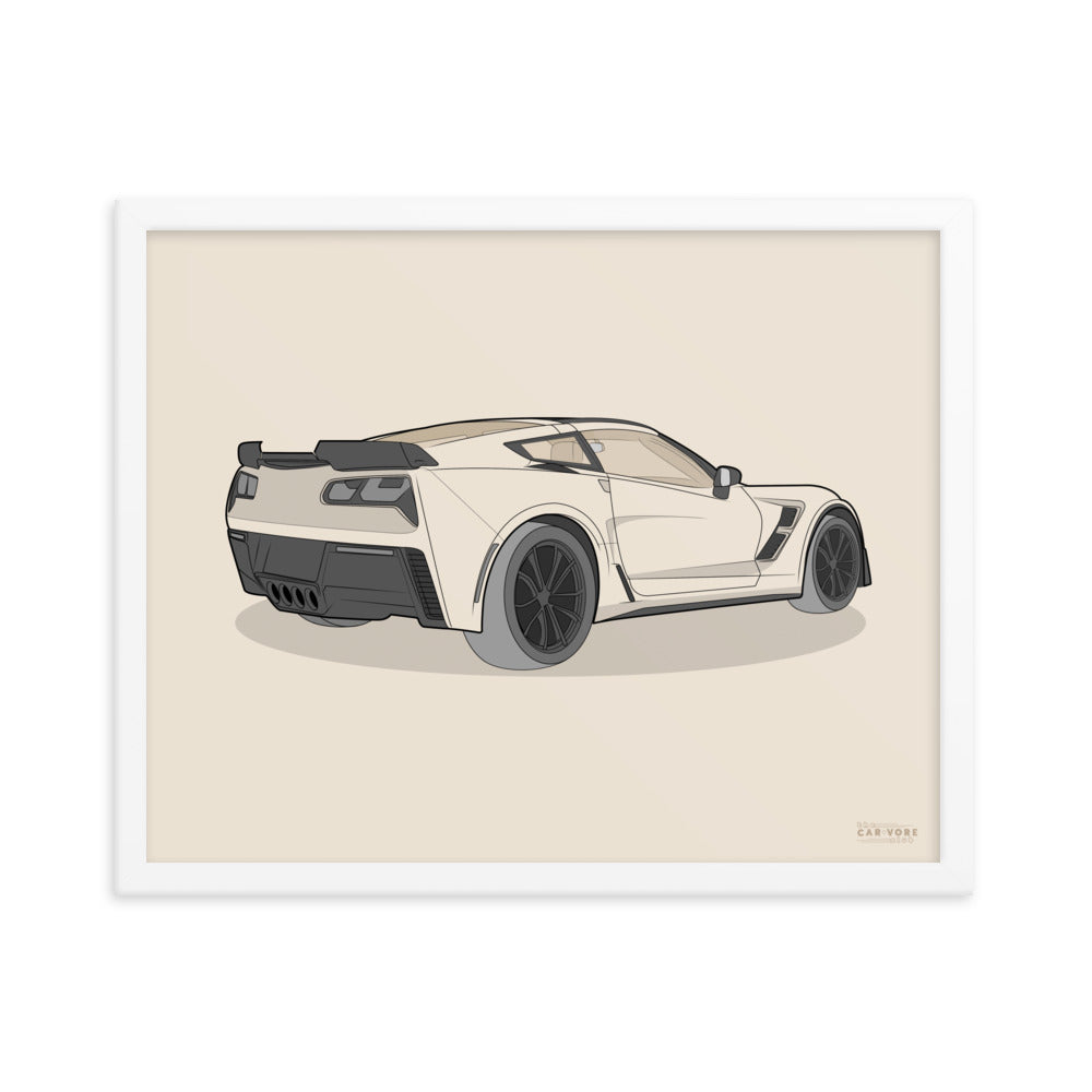 2019 Chevy Corvette Grand Sport Coupe Rear View Framed Enhanced Matte Poster (3 Sizes & Frame Colors Available)