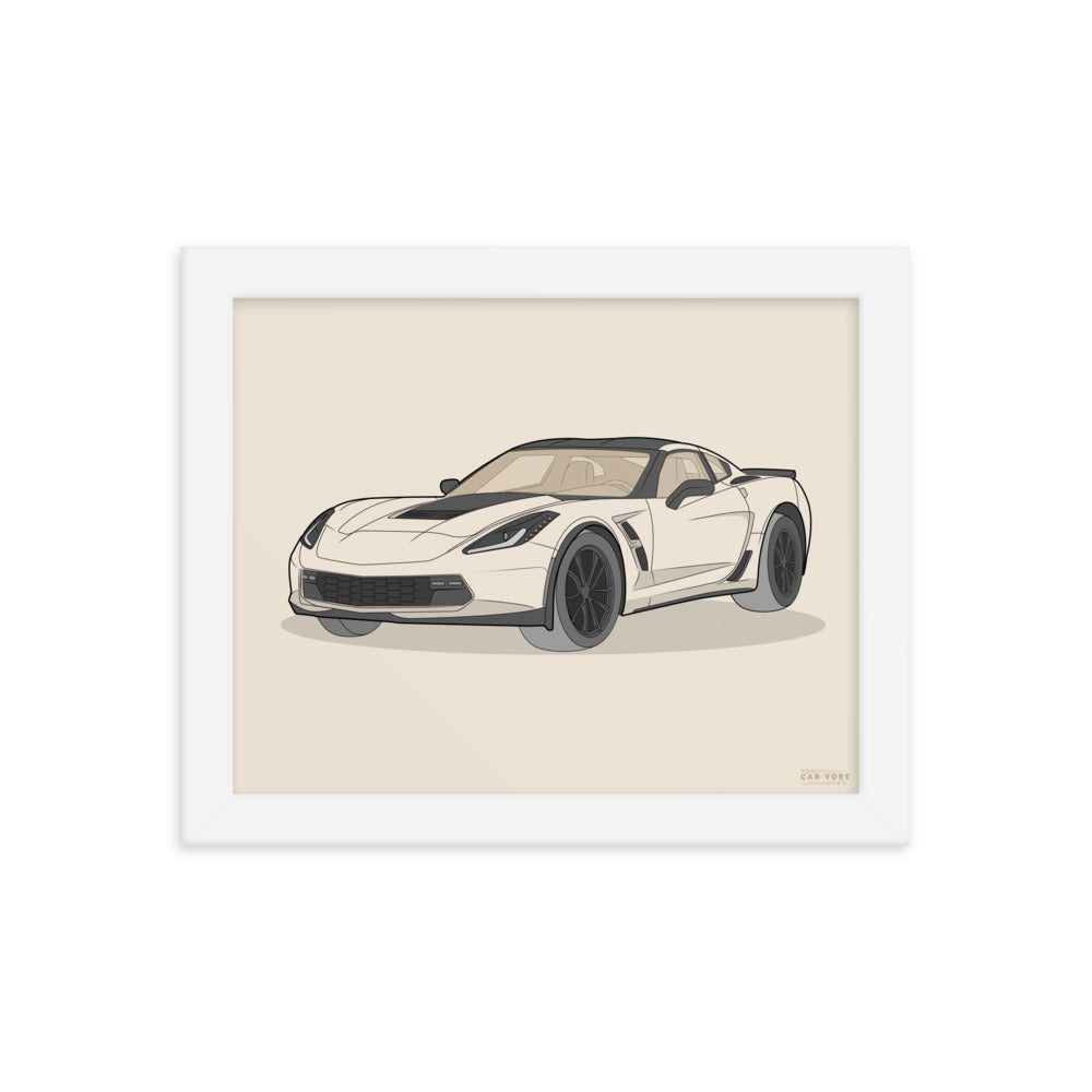 2019 Chevy Corvette Grand Sport Coupe Front View Framed Enhanced Matte Poster (3 Sizes & Frame Colors Available)