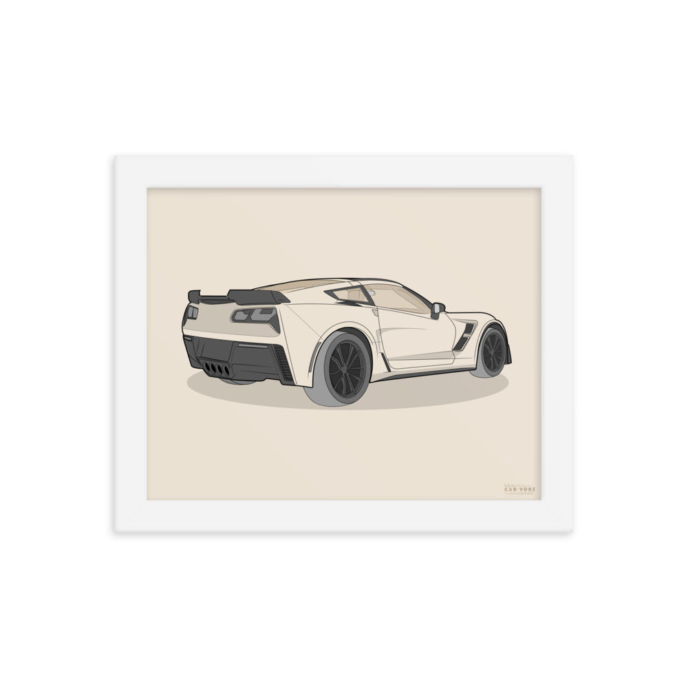 2019 Chevy Corvette Grand Sport Coupe Rear View Framed Enhanced Matte Poster (3 Sizes & Frame Colors Available)