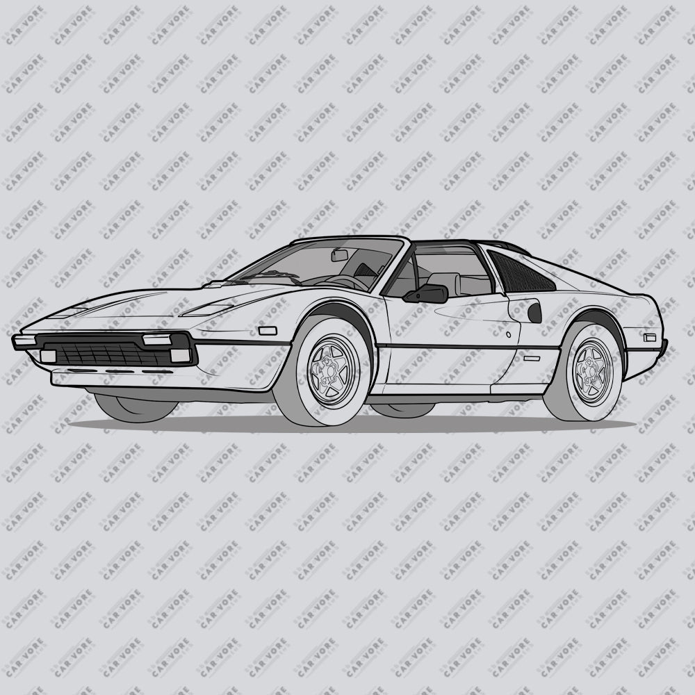 1982 Ferrari 308 GTS Quattrovalvole Front Side Unisex T-Shirt (3 Colors Available)