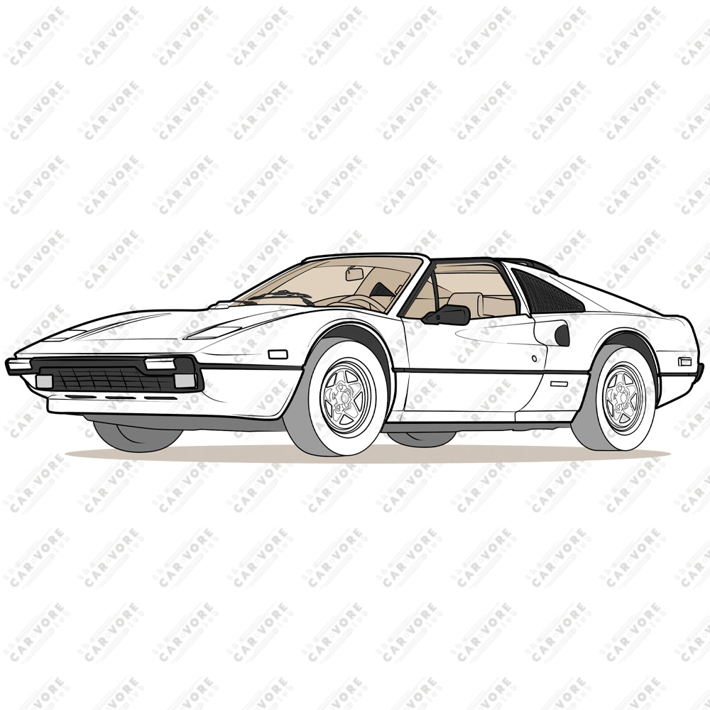 1982 Ferrari 308 GTS Quattrovalvole Front Side Unisex T-Shirt (3 Colors Available)