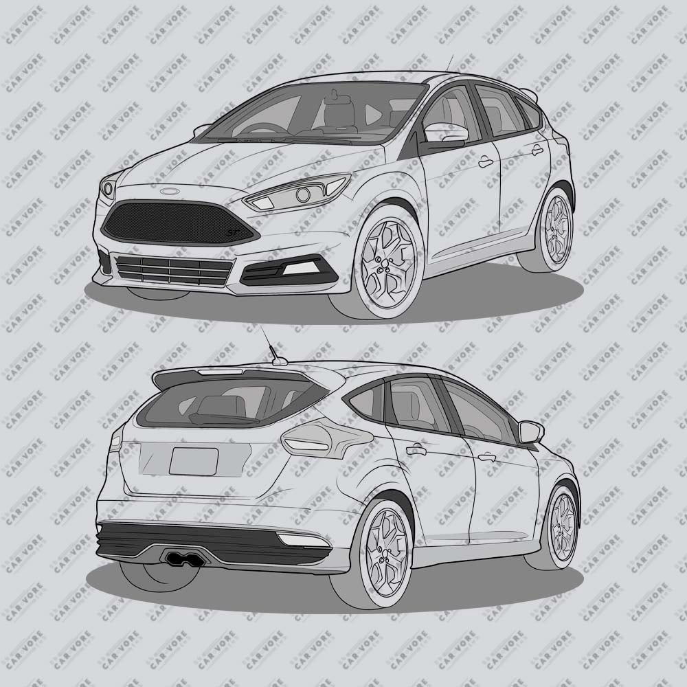 2017 Ford Focus ST Mk3 (Right-Hand Drive) Double Sided Unisex T-Shirt (3 Colors Available)