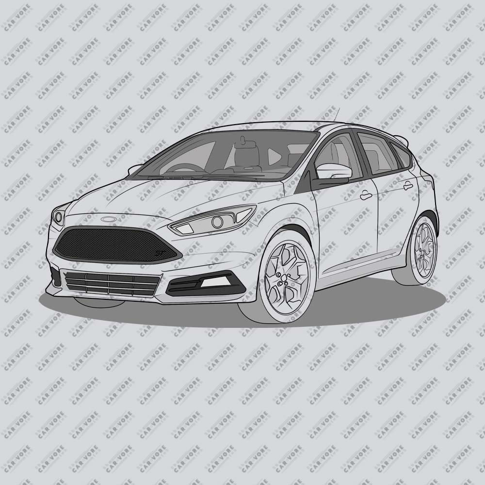 2017 Ford Focus ST Mk3 (Right-Hand Drive) Front Side Unisex T-Shirt (3 Colors Available)