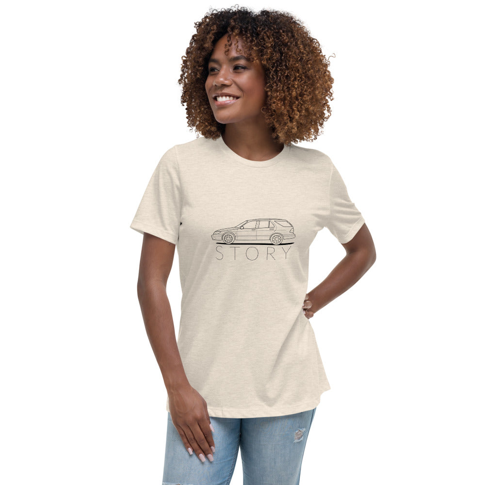 Saab Story 9-5 Wagon Outline Women's Relaxed Beige T-Shirt