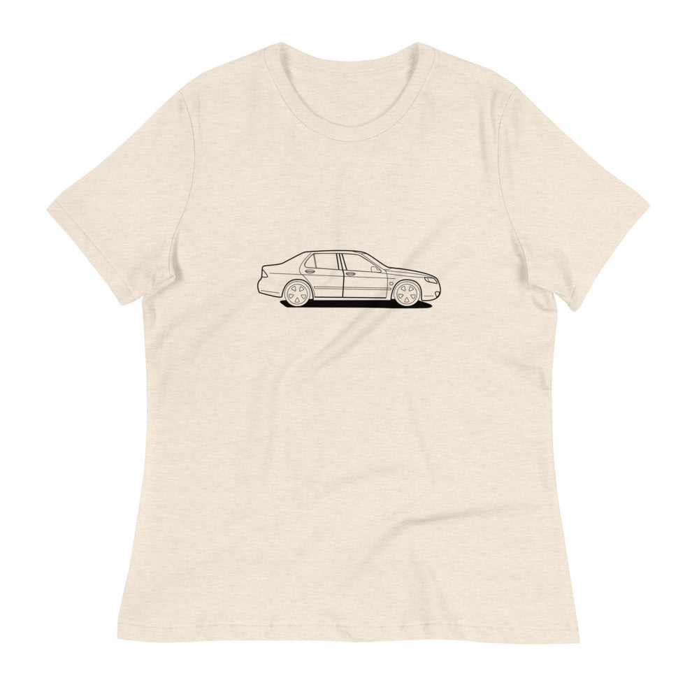 Saab 9-5 Sedan Outline Women's Relaxed Beige T-Shirt