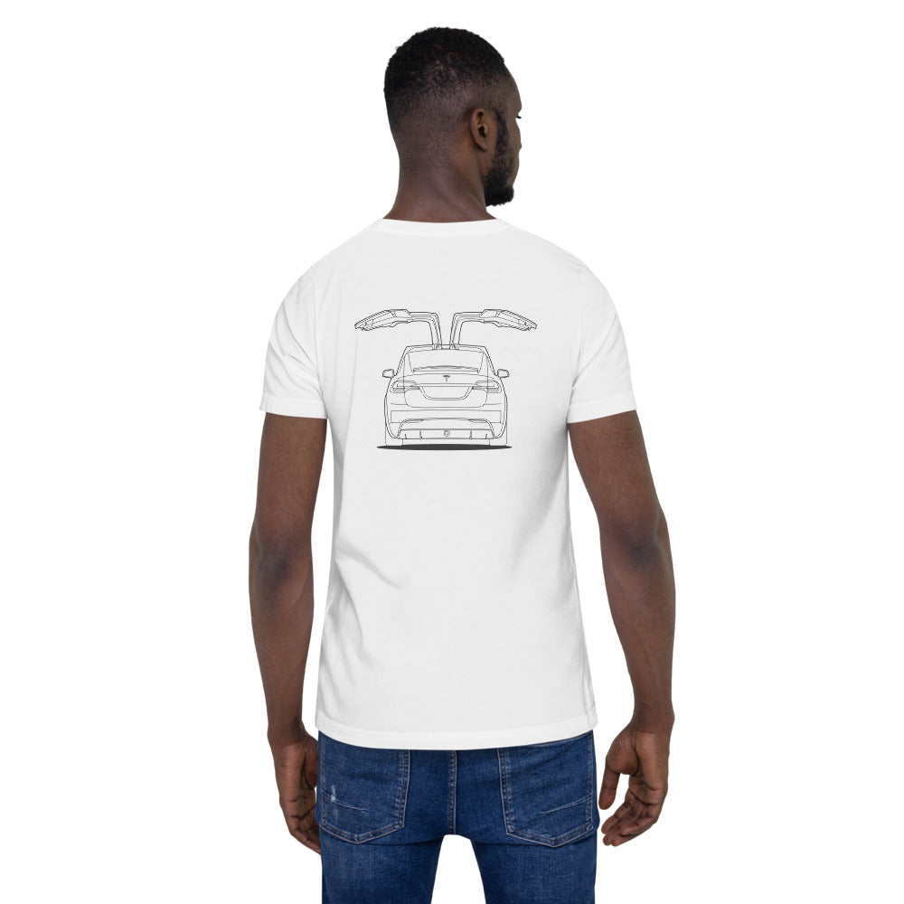 Tesla Model X Falcon Wings Back Side Unisex T-Shirt (3 Colors Available)