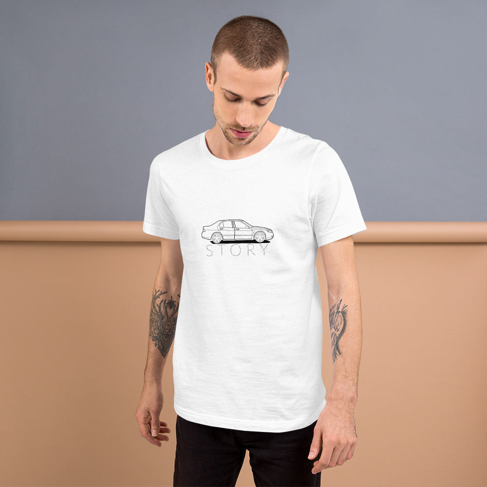 Saab Story 9-5 Sedan Outline White Unisex T-Shirt