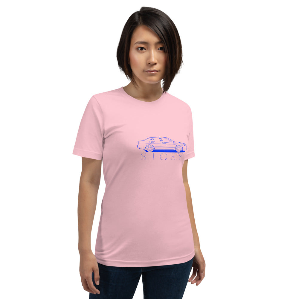 Saab Story 9-5 Sedan Outline Pink Unisex T-Shirt