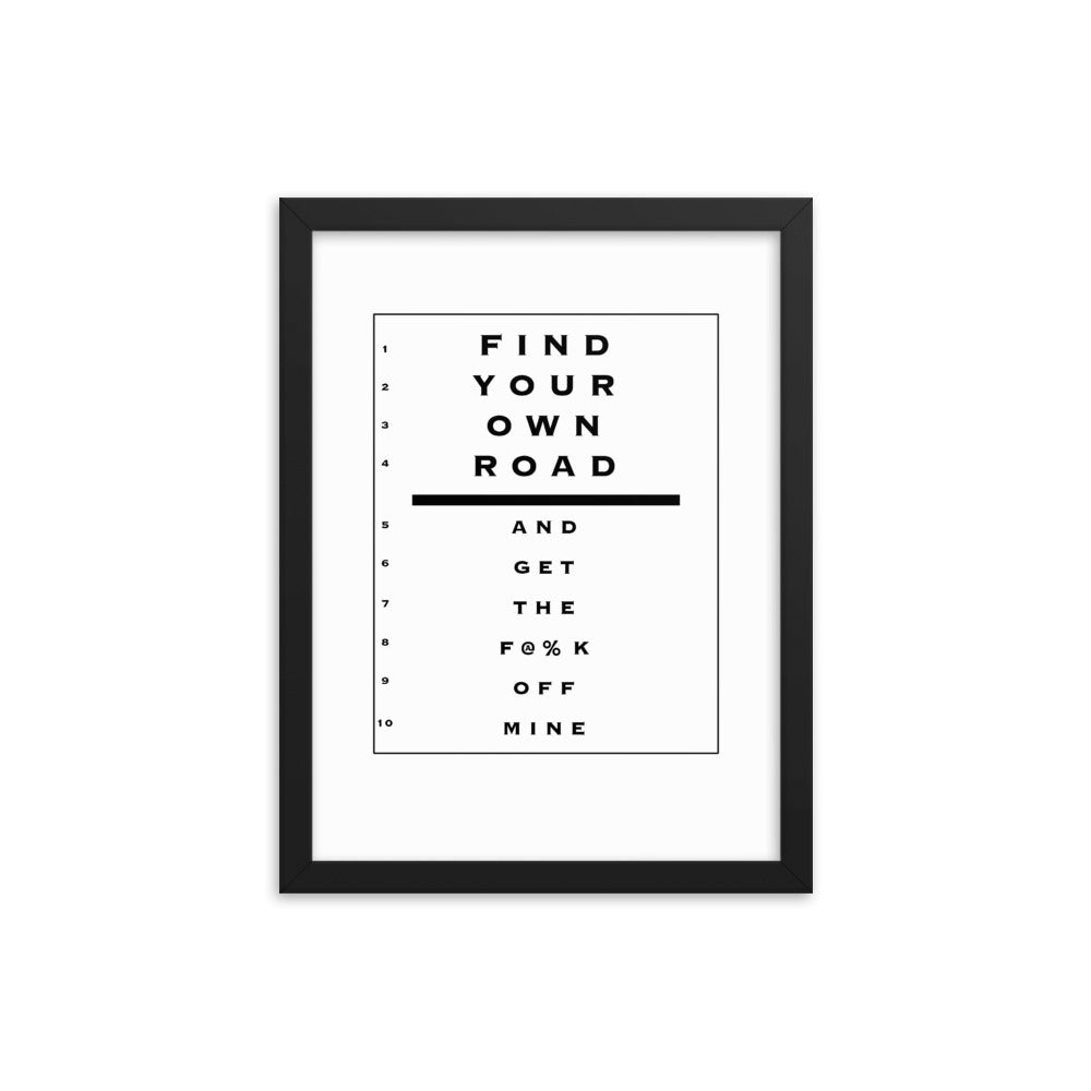 Saab Eye Chart Inspired Find Your Own Road 12 in. x 16 in. Framed Poster
