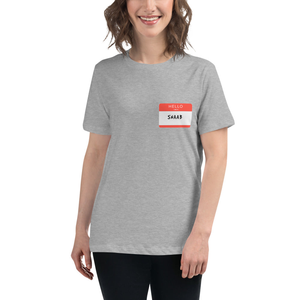 Saab Hello I Am A Snaab Sticker Women's Relaxed Athletic Heather T-Shirt