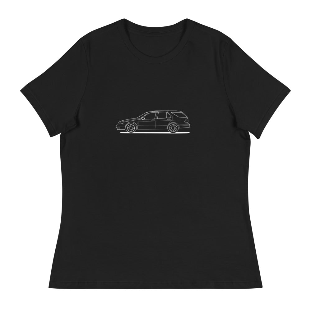 Saab 9-5 Wagon Outline Women's Relaxed Black T-Shirt