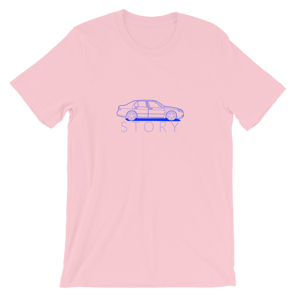 Saab Story 9-5 Sedan Outline Pink Unisex T-Shirt