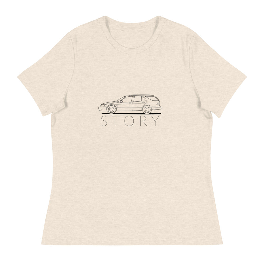 Saab Story 9-5 Wagon Outline Women's Relaxed Beige T-Shirt