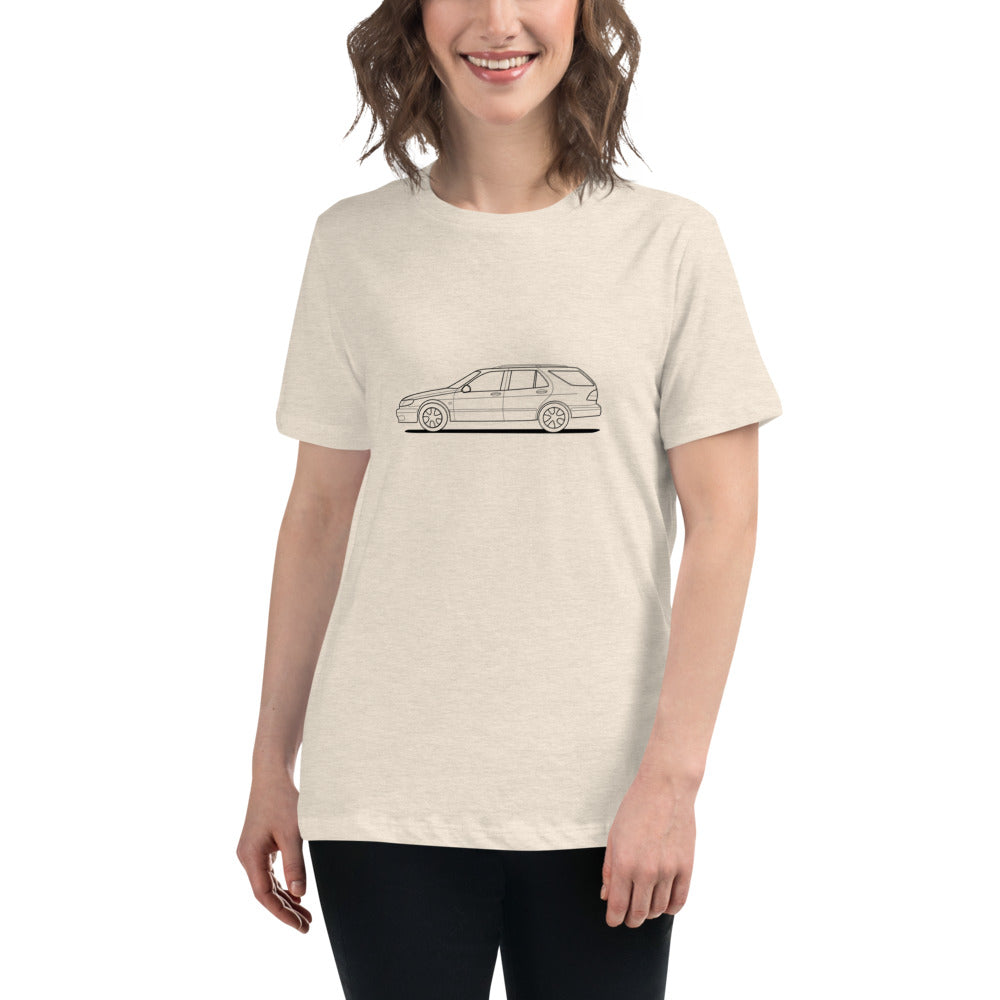 Saab 9-5 Wagon Outline Women's Relaxed Beige T-Shirt