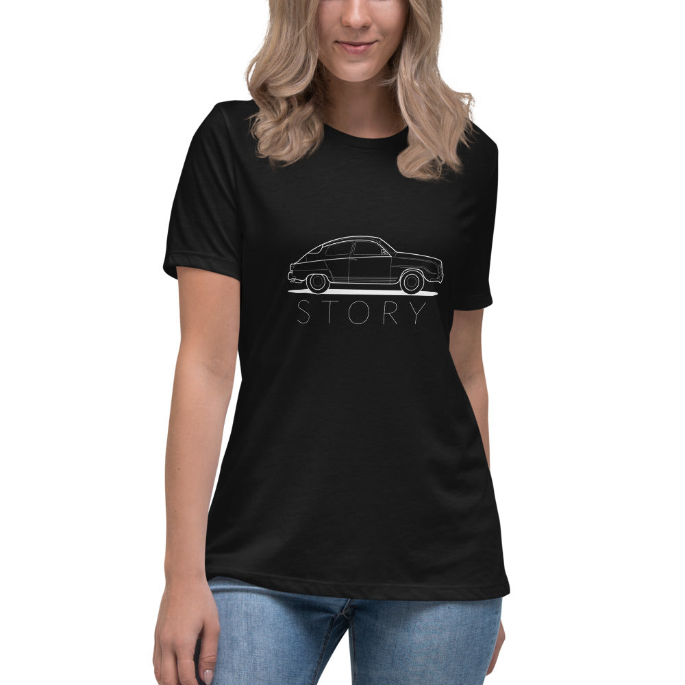 Saab Story 96 Monte Carlo Outline Women's Relaxed Black T-Shirt