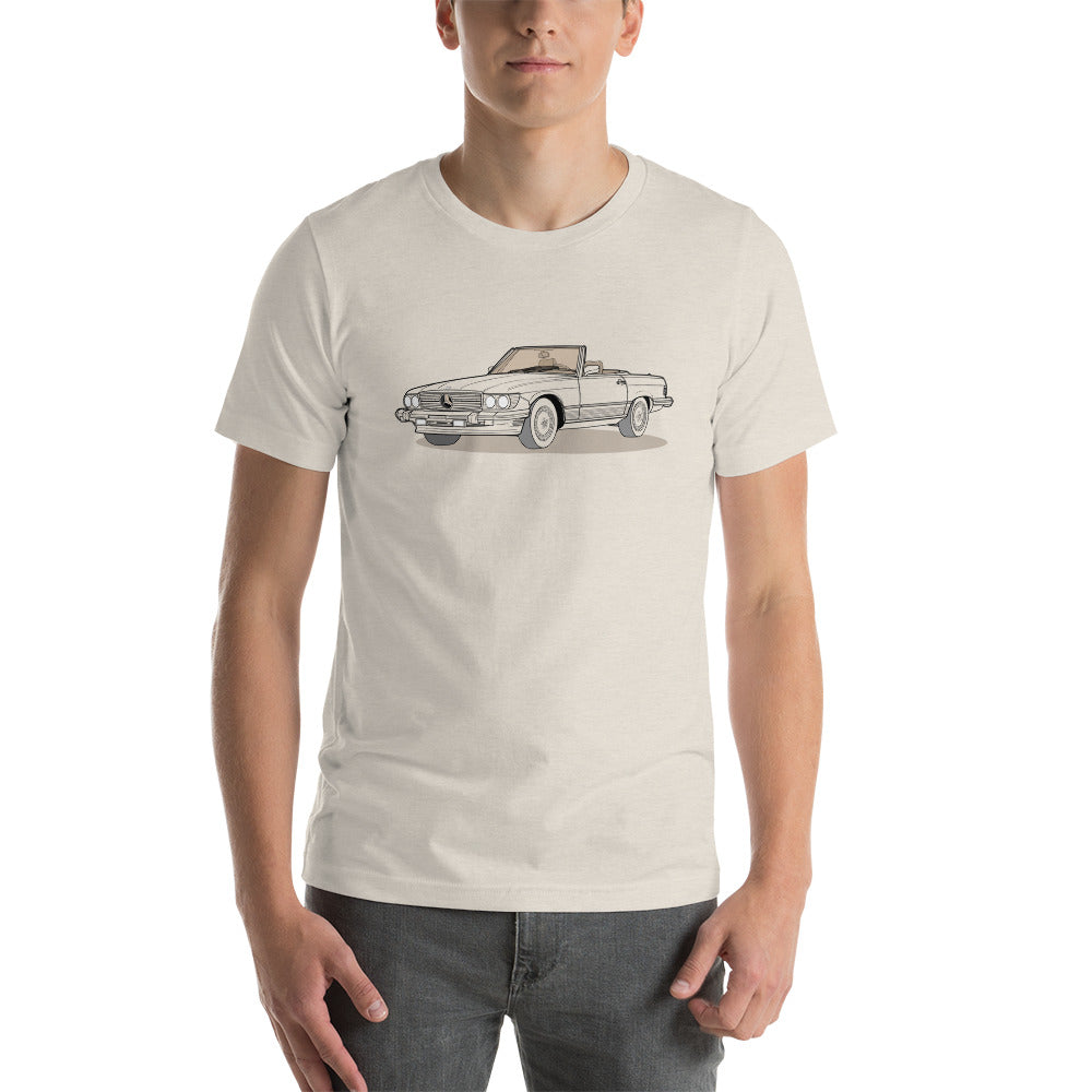 1987 Mercedes 560 SL W107 Double Sided Heather Dust Unisex T-Shirt