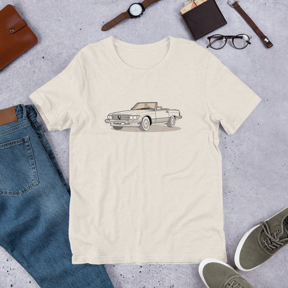 1987 Mercedes 560 SL W107 Front Side Heather Dust Unisex T-Shirt