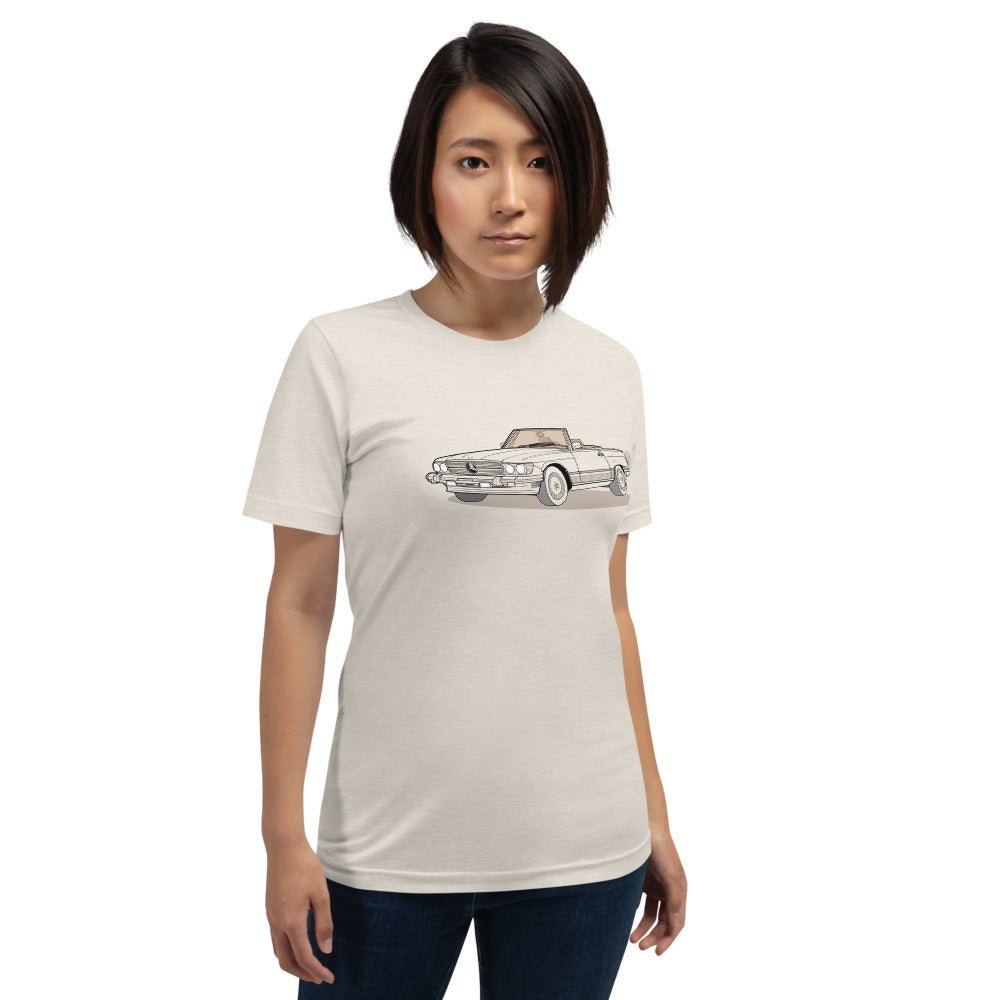 1987 Mercedes 560 SL W107 Front Side Heather Dust Unisex T-Shirt
