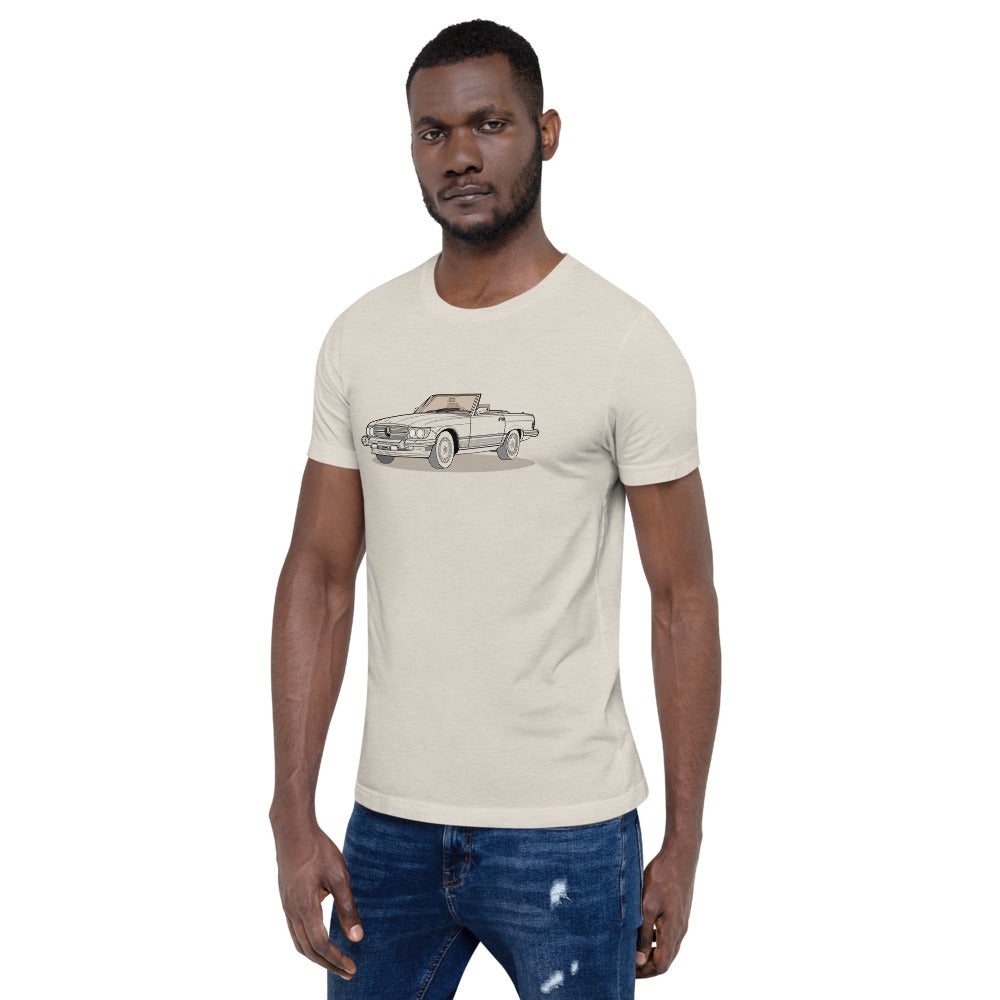 1987 Mercedes 560 SL W107 Front Side Heather Dust Unisex T-Shirt